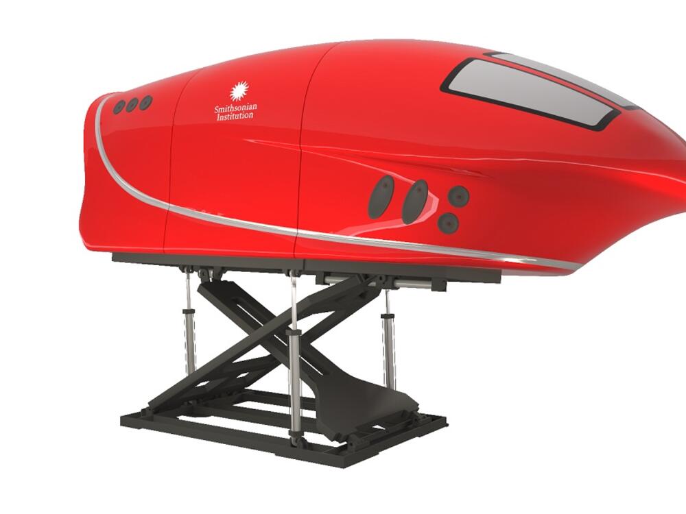 A red capsule on a moveable stand.