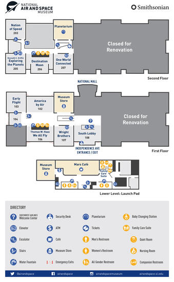 Three floors, cafe on the bottom level, east wing closed on the first and second level. 